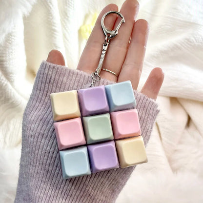 Bright Light 9 Keys Mechanical Axis Keychain Button Keycap Shaft Switch Relief Stress Toy Finger Clicker Key Ring Chain Gift