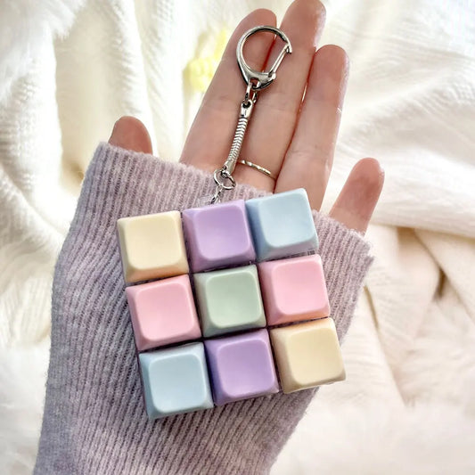 Bright Light 9 Keys Mechanical Axis Keychain Button Keycap Shaft Switch Relief Stress Toy Finger Clicker Key Ring Chain Gift