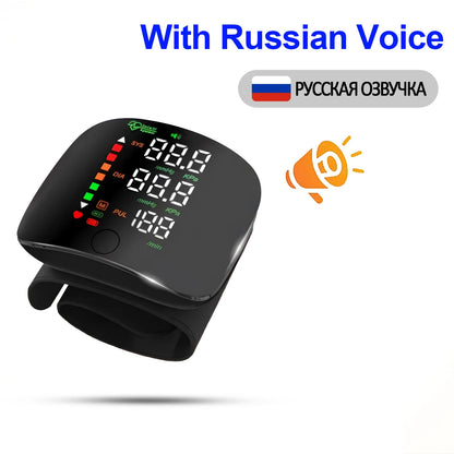 Rechargeable Wrist Blood Pressure Monitor Medical Russian / English Voice Digitlal Tensiometro Health Sphygmomanometer Tonometer