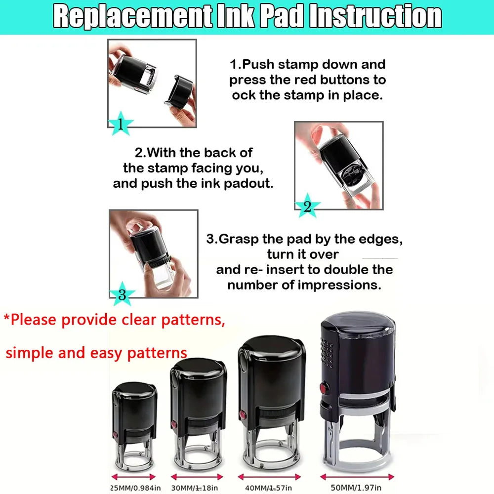 Custom Logo Round Stamp Personalized Image Self Inking Stamper Customized Business Logo Text Stamps-4 Sizes-5 Ink Color Options