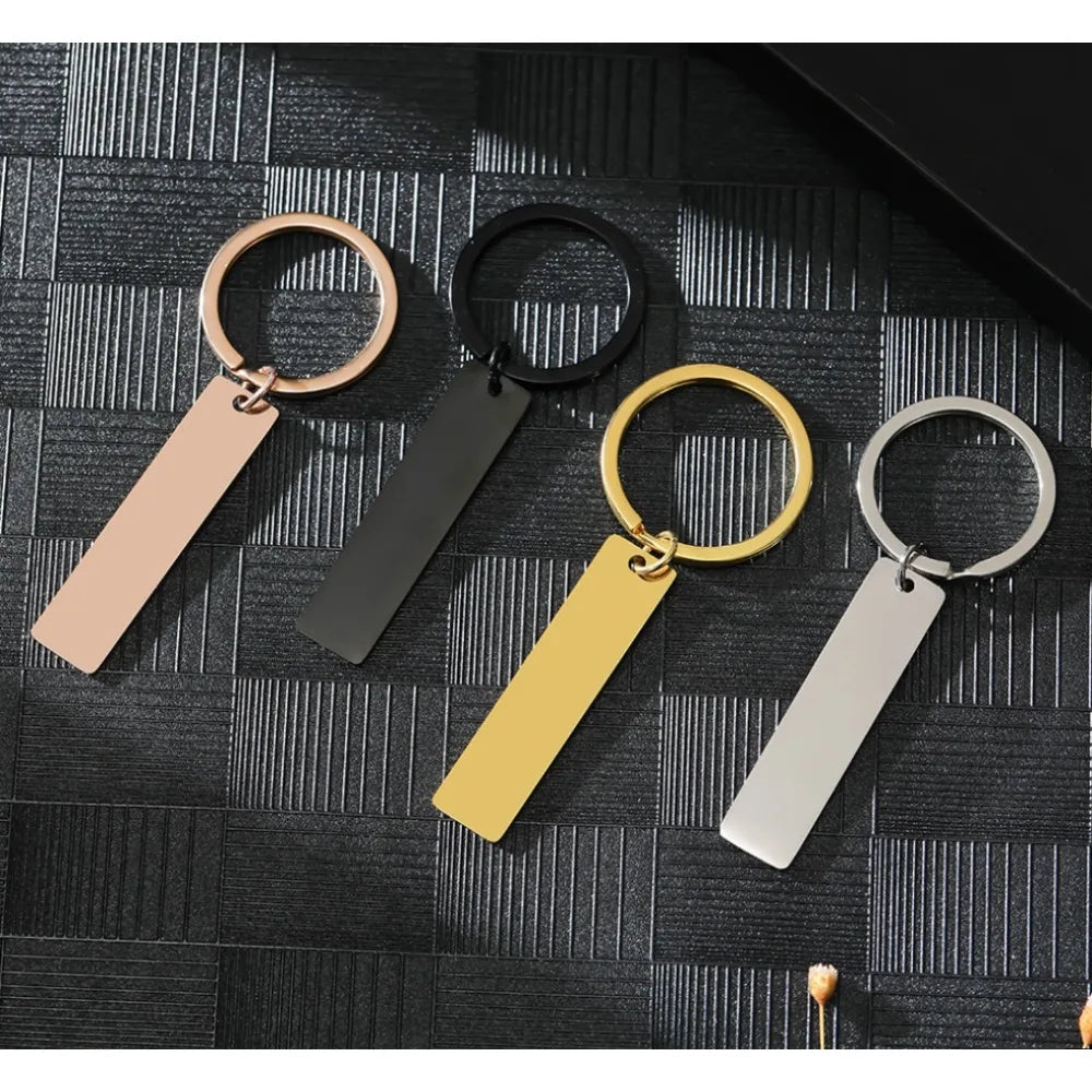 New Style Rectangular Hang Tag Metal Key Ring  Stainless Steel Custom Logo Name Keychain Engraved Laser Advertising Gift