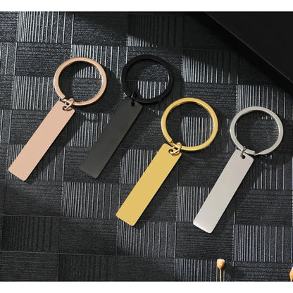 New Style Rectangular Hang Tag Metal Key Ring  Stainless Steel Custom Logo Name Keychain Engraved Laser Advertising Gift