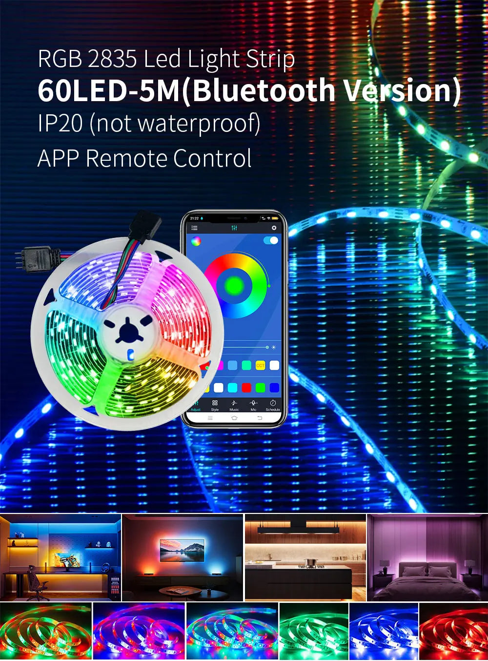 5M USB Led Strip Lights RGB 2835 60 LED Bluetooth APP Control Luces Led Flexible Diode Decoration For Living Room Lamp Ribbon