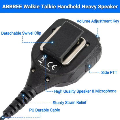 ABBREE AR-850 Walkie Talkie Handheld Heavy Speaker  Adjustable Speaker Mic Shoulder Microphone for BaoFeng UV-5R UV-13 PRO UV-16