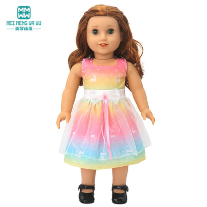 Fits 17-18inch American Doll and New Born Doll Clothes Fashion Dresses, Hooded Jumpsuit, Cardigan Strap Skirts Toys Gifts