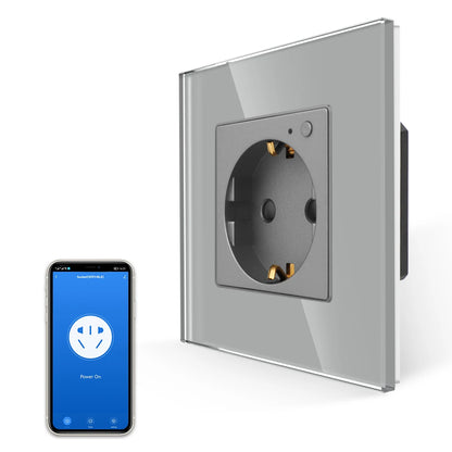 Bingoelec Grey Smart Light Switch and WiFi Wall Socket with Crystal Glass Panel Switches with Sockets Home Improvement