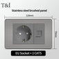 118 US Mexico Grey Stainless Steel Brushed 2way Electrical Light Switch Home Wall Socket Plug Double USB Type-C Power Outlet
