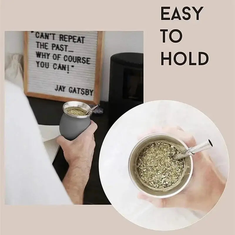230ML Mate Cup 304 Stainless Steel Double Wall 8oz Portable Tea Mug Mate Tea Gourd With 2 In 1 Straw Spoon Give Cleaning Brush