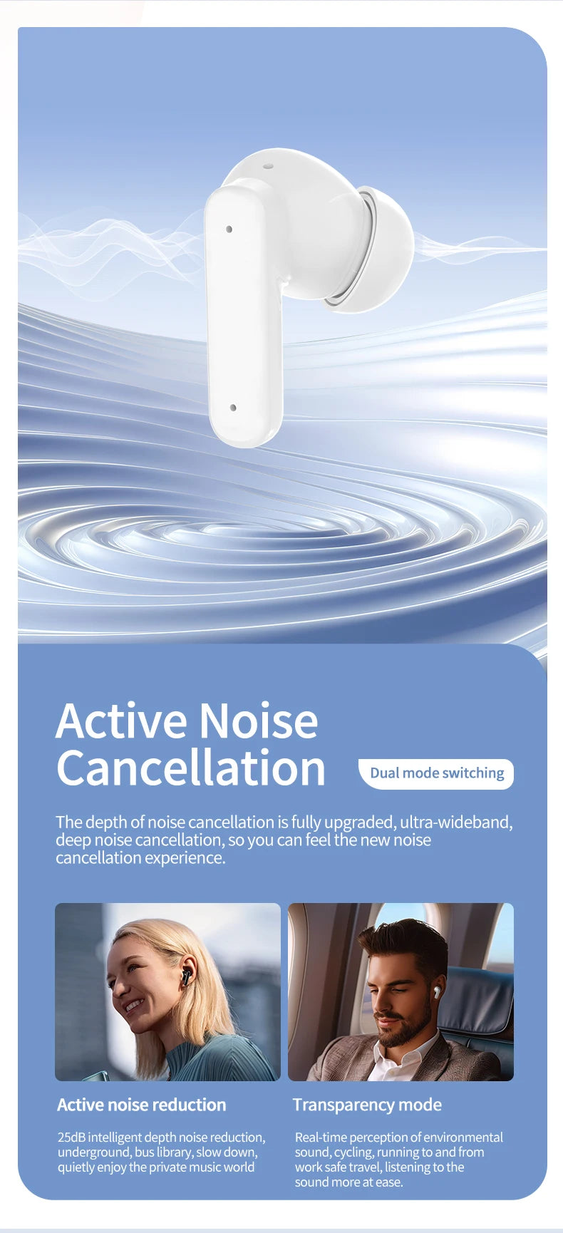 Ai Translation Wireless Earbuds with Touchscreen Charging Case, In-Ear Earphones with Microphone, Compatible with TV/Smartphone