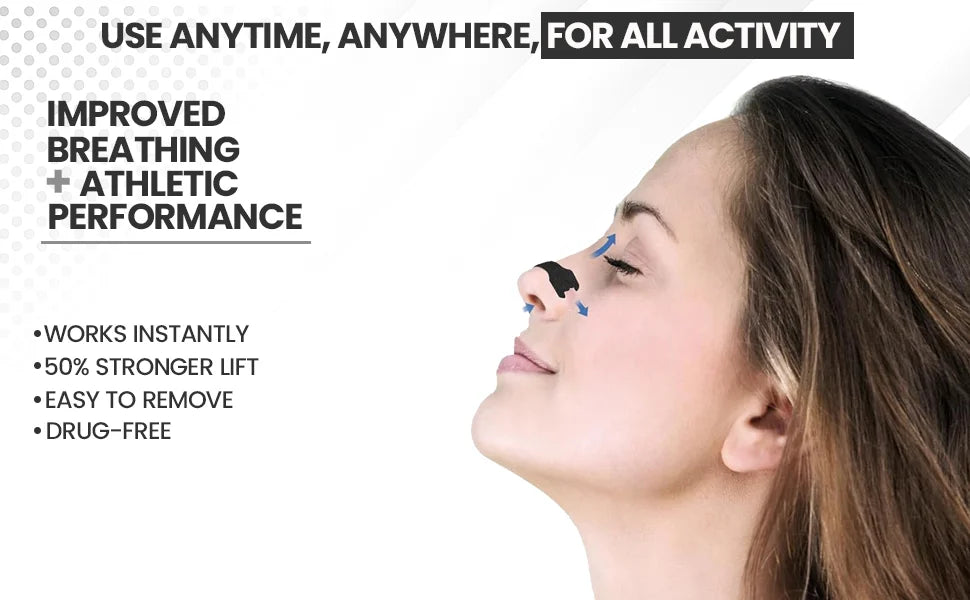 Nose Strips for Breathing, Oil & Sweat Proof Adhesive, Athletic Nasal Strips for Snoring & Sleeping