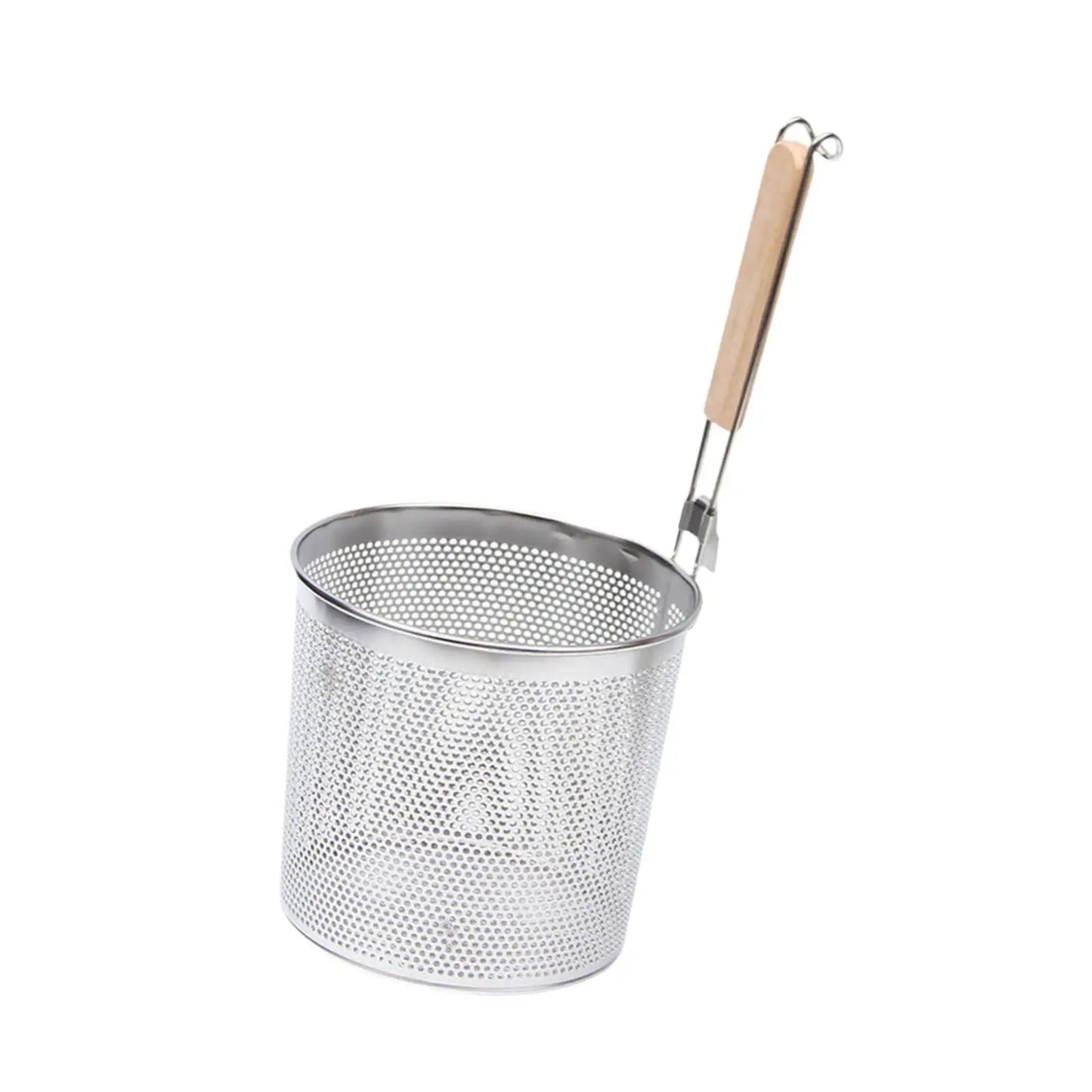 Stainless Steel Pasta Strainer Frying Serving Basket with Wood Handle for Onion
