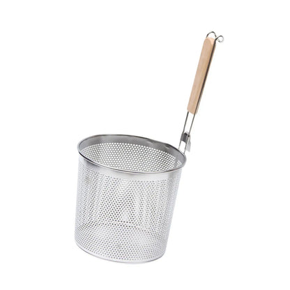 Stainless Steel Pasta Strainer Frying Serving Basket with Wood Handle for Onion