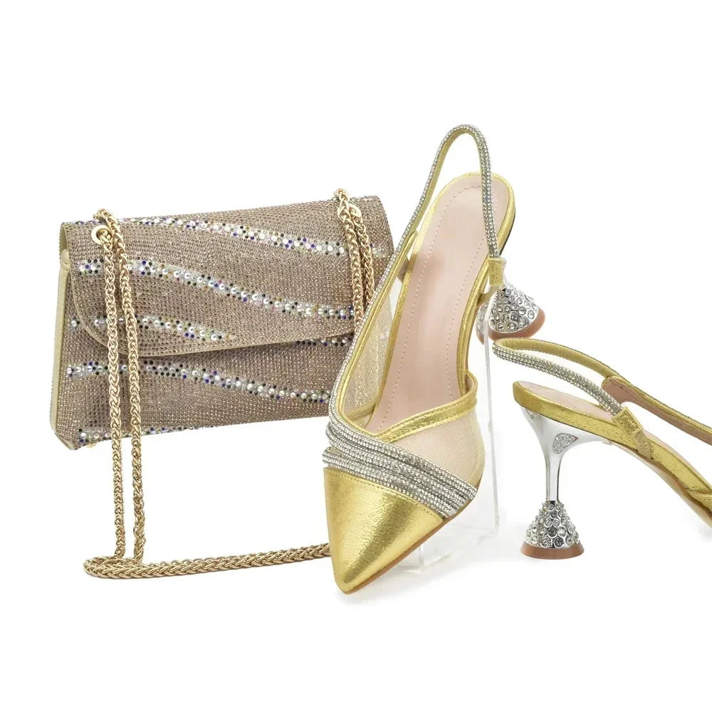 New Fashion Africa Women Shoes and Bags Set with Rhinestone Shoes for Women 2025 Designer Luxury Italian Shoe and Bag Set