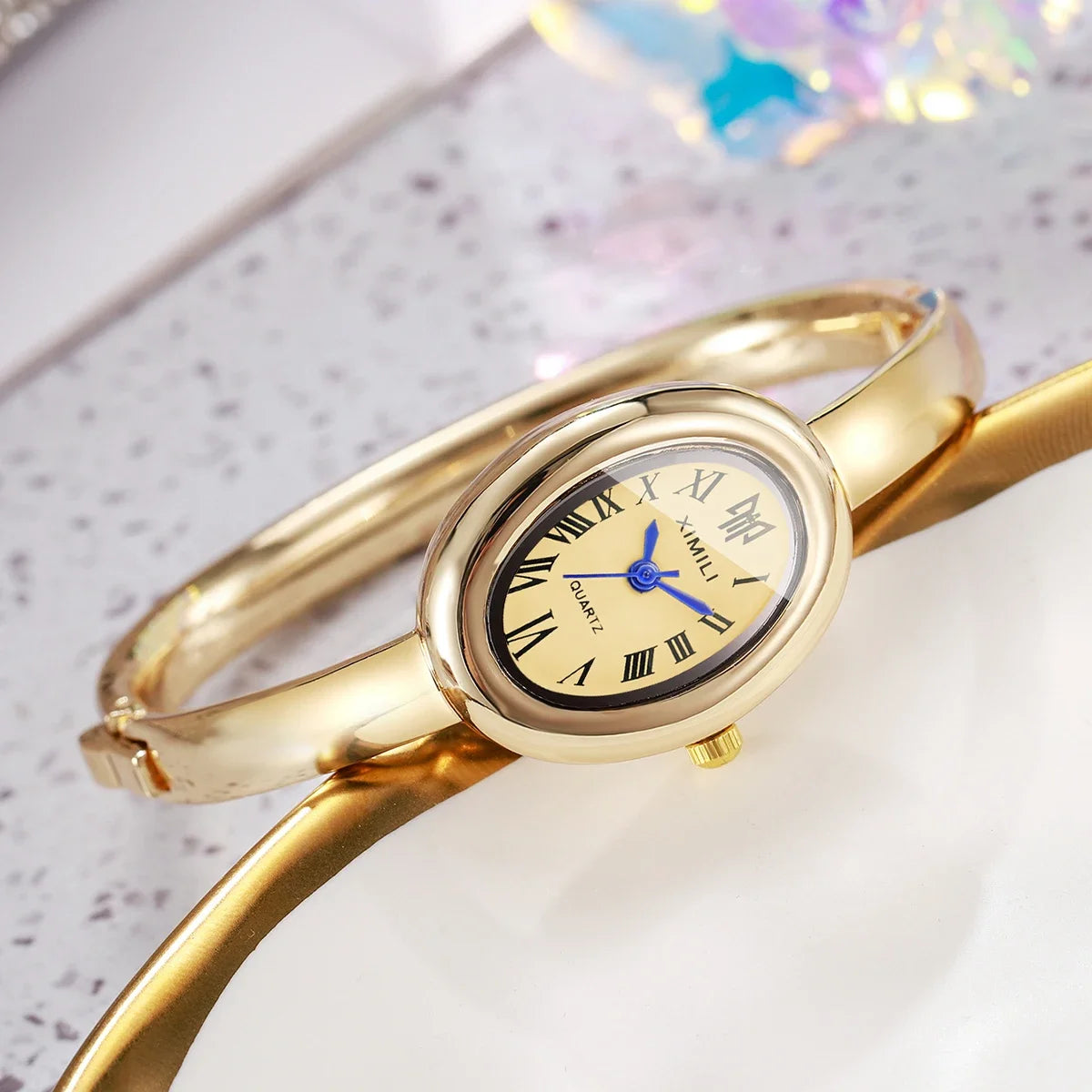 2PCS Elegant Oval Roma Dial Women Quartz Watches Set Fashion Bracelet Bangle Ladies Wristwatch Reloj Mujer Girls（Without Box）