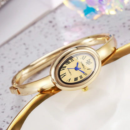 2PCS Elegant Oval Roma Dial Women Quartz Watches Set Fashion Bracelet Bangle Ladies Wristwatch Reloj Mujer Girls（Without Box）