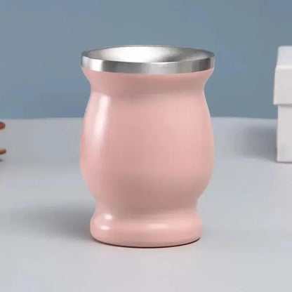 230ML Mate Cup 304 Stainless Steel Double Wall 8oz Portable Tea Mug Mate Tea Gourd With 2 In 1 Straw Spoon Give Cleaning Brush