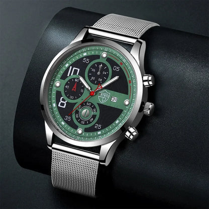 DEYROS Luxury 1/6 Pcs/ Set Men's Watch Set Quartz Outdoor Mesh Alloy Strap Trendy Style Men's Watches Gift Ideas
