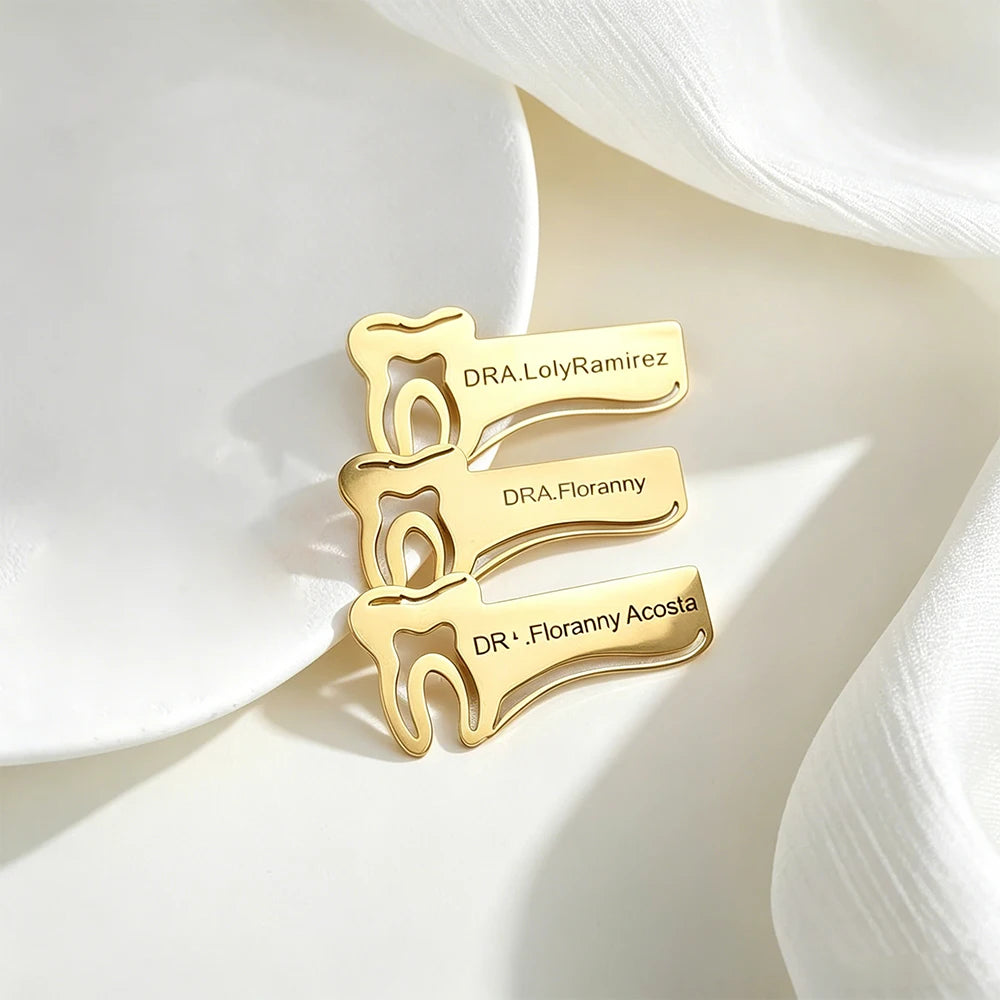 Customized Stainless Steel Dentist Brooch Personalized and Simple Laser Engraved Dentist Exclusive Nameplate Suitable for Daily