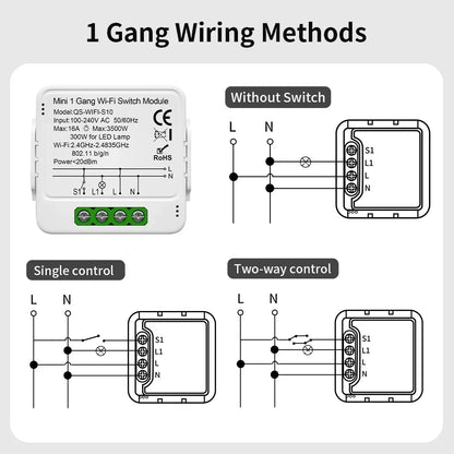 TNCE TUYA WIFI/Zigbee Switch Light Curtain Dimmer Smart DIY MINI Module, 2-way Control Breaker, Voice with Alexa Google Home