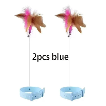 Cat Feather Collar Toy, Interactive Toys for Indoor Cats Self Play Funny Teaser Wand Neck Toy Feathers with Bell