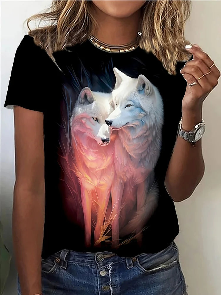 2025 New 3D Cat Print Ladies Urban Street Fashion T-shirt Animal Lover T-shirt Summer Everyday Casual Ladies Short Sleeve Top