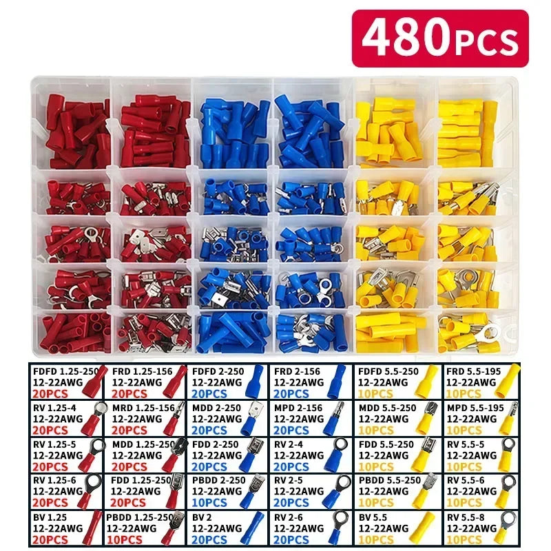 Assorted Electrical Crimp Terminal Kit 280/1500pcs - Cold Pressed Male Female Quick Connect Lugs for DIY & Repairs