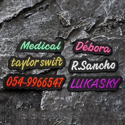 Custom Colorful Irregular Shape Embroidered Name Patch, Personalized Text Badge with Iron-On backing and Hook&Loop Backing