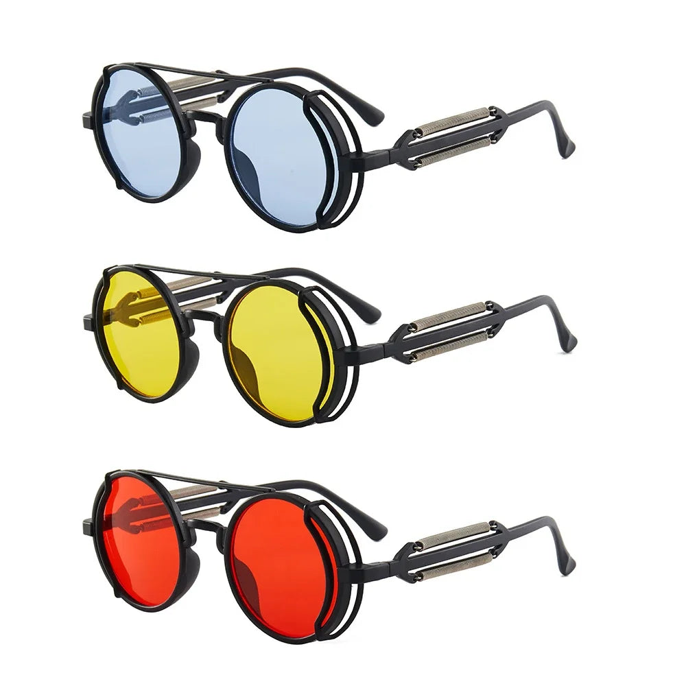Klasyczne gotyckie okulary przeciwsłoneczne Steampunk Luksusowa marka Projektant Wysokiej jakości męskie i damskie retro okrągłe okulary przeciwsłoneczne z oprawką z PC
