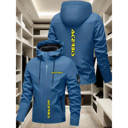 Men's Off-Road Motorcycle Style Hooded Jacket BIS Bright yellow logo print Windproof versatile casual functional jacket