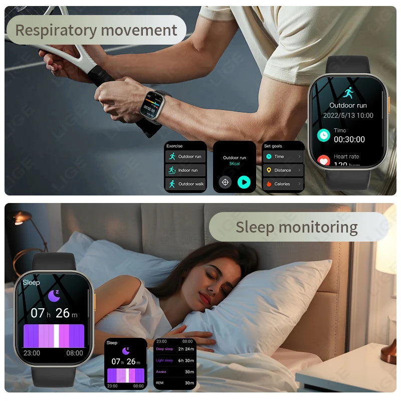 LIGE AMOLED Smart Watch Men 2.04 Screen Bluetooth Call Health Monitor IP68 Waterproof Sport Women Smartwatch New For Android IOS
