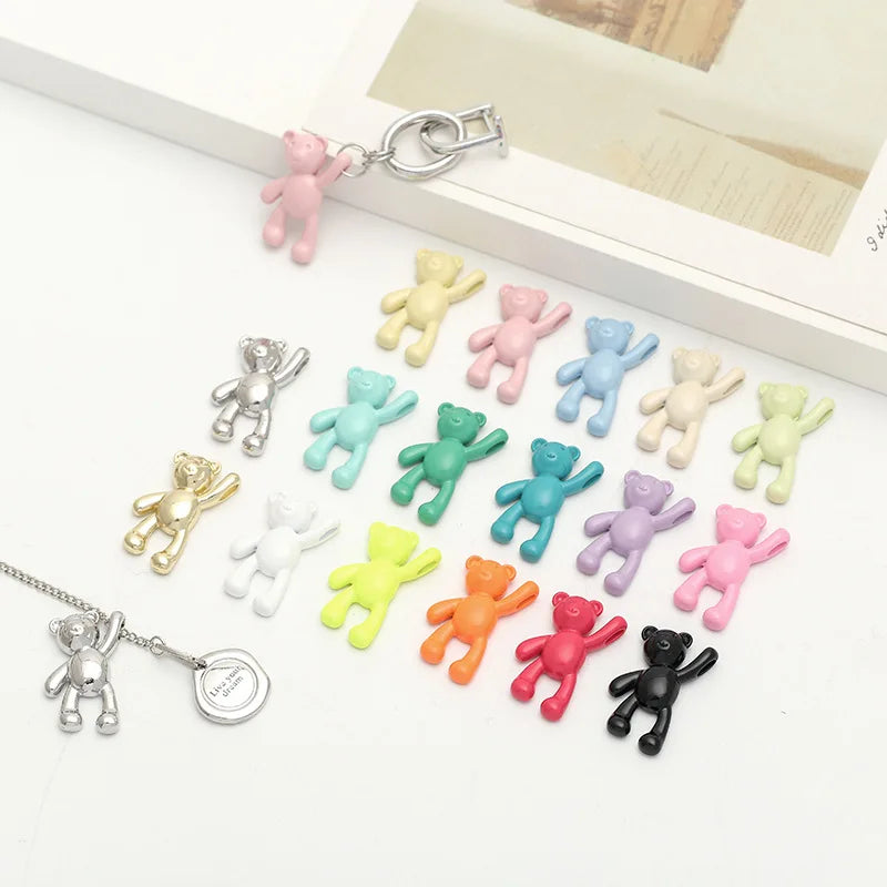 10PCS/lot DIY Cute Cartoon Teddy Bear Pendant Jewelry Accessories Wholesale Alloy Spray Paint Simple Multicolor Jewelry Material