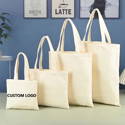Wholesale 50pcs/Lot Reusable Canvas Tote Bags Custom Logo Shopping Bags Bulk Promotional Eco-Friendly Cotton Grocery Bags
