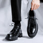 Men Korea Leather Platform Oxfords Slip on Thick Tottom for Male Derby Shoes Casual Loafers Mens Square Toe Formal Dress Shoes