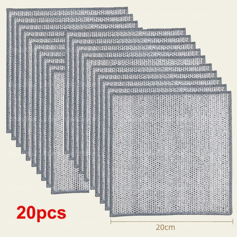20/5Pcs Thickened Steel Wire Cleaning Cloth Non-Scratch Double-layer Iron Microfiber Mesh Dishrag Washing Pot Rags Kitchen Towel