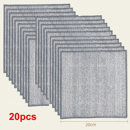 20/5Pcs Thickened Steel Wire Cleaning Cloth Non-Scratch Double-layer Iron Microfiber Mesh Dishrag Washing Pot Rags Kitchen Towel