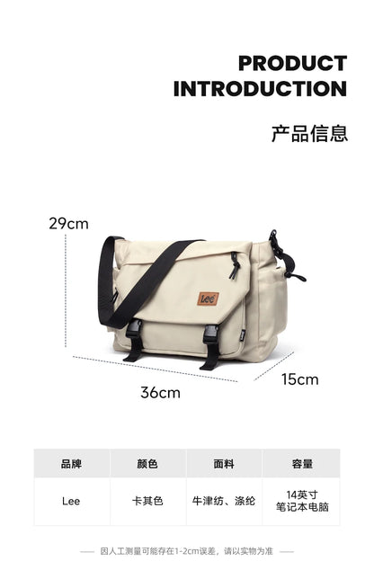LEE Fashion Waterproof Large Crossbody Shoulder Bag Women Male Flip Laptop Messenger Bag Teenagers College Satchel School Bag