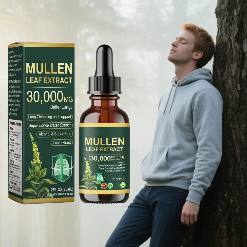 30000mg Mullein Leaf Herbal Drops, Lung Detox Cleansing Formula, Fast Absorption Natural Respiratory Health Maintenance