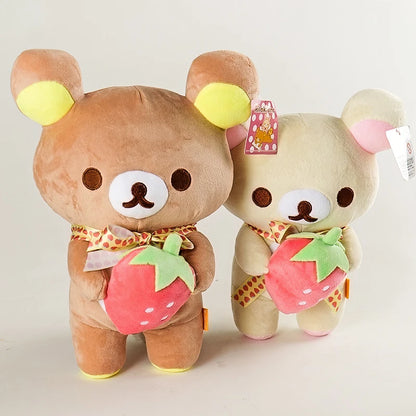 White Rilakkuma Plush Cute Animal Strawberry Cute Bear Stuffed Doll Kuma Plushies Kawaii Room Deocr Toys Xmas Gift for Kids