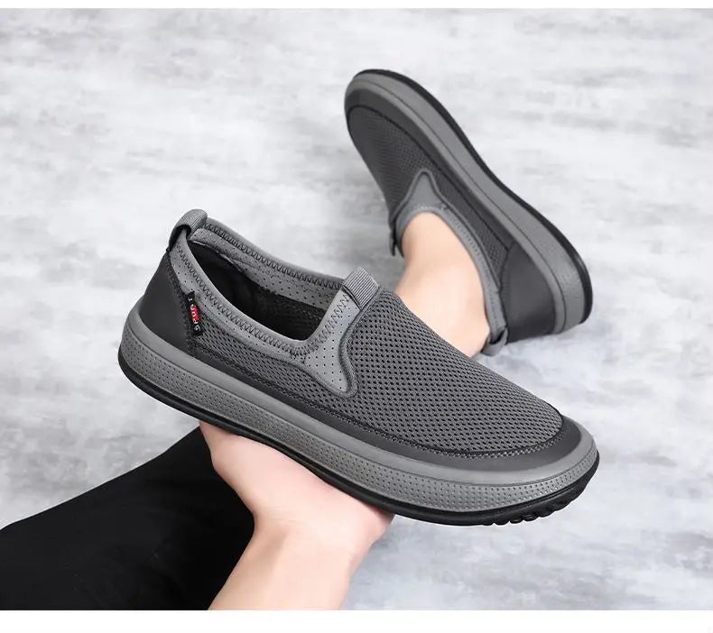 Mens Slip-On Breathable Mesh Casual Shoes Lightweight Soft Sole Versatile Loafers Walking Driving Summer Work Trendy Flat Shoes