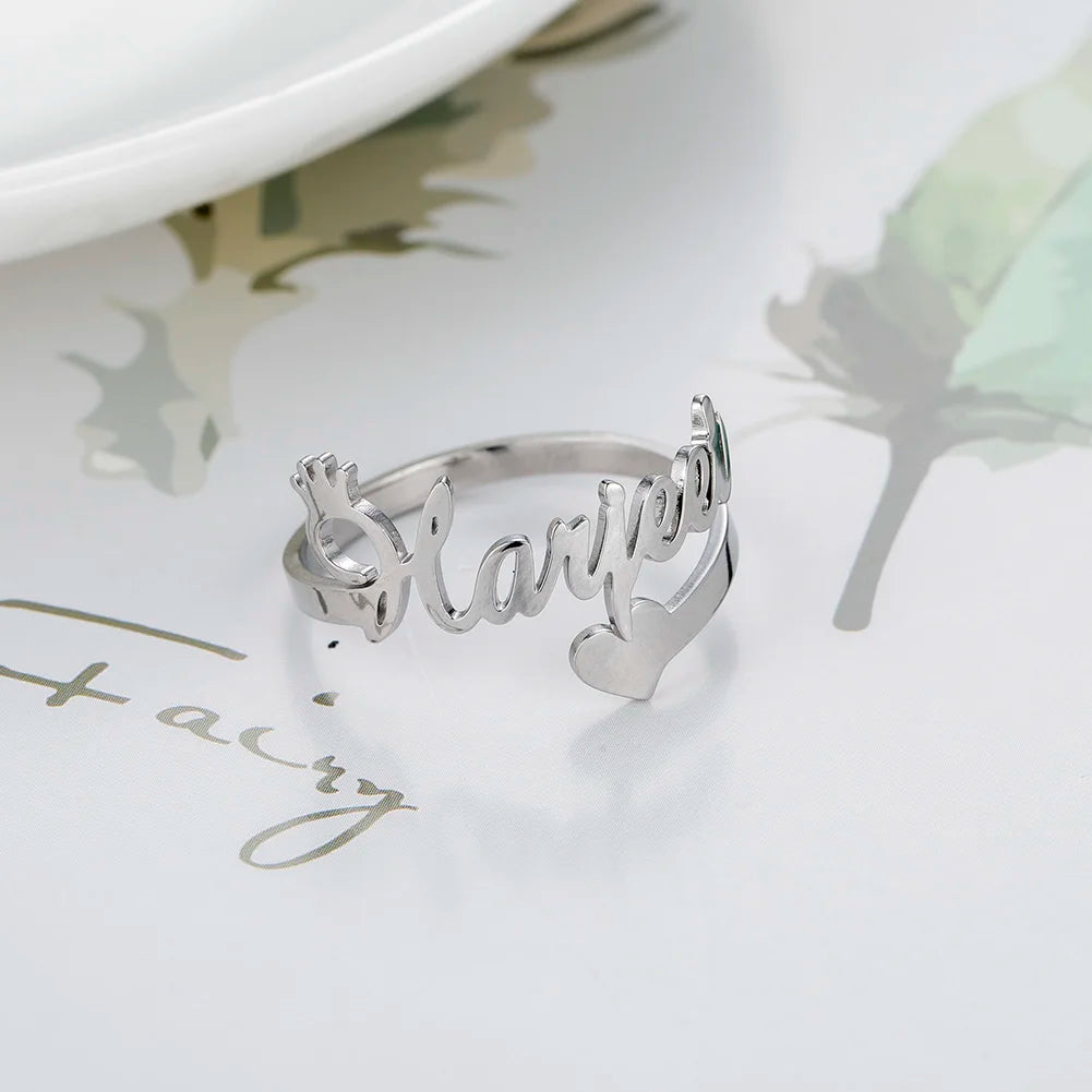 Custom Double First Name Finger Ring For Women Men Personalized Couple Wedding Gift Gold Color Stainless Steel Open Ring Jewelry