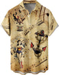 Summer Men's Gradient Sketch Coconut Tree 3D Printed Shirt, Vintage Hawaiian Tropical Quick Drying Loose Shirt