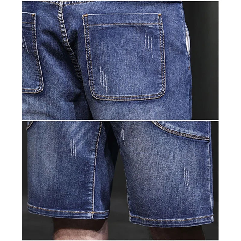 2026 Spliced Denim Short Pants Men Stretch Loose Plus Size Casual Jeans Summer Male Lightweight Comfortable Breathable Shorts