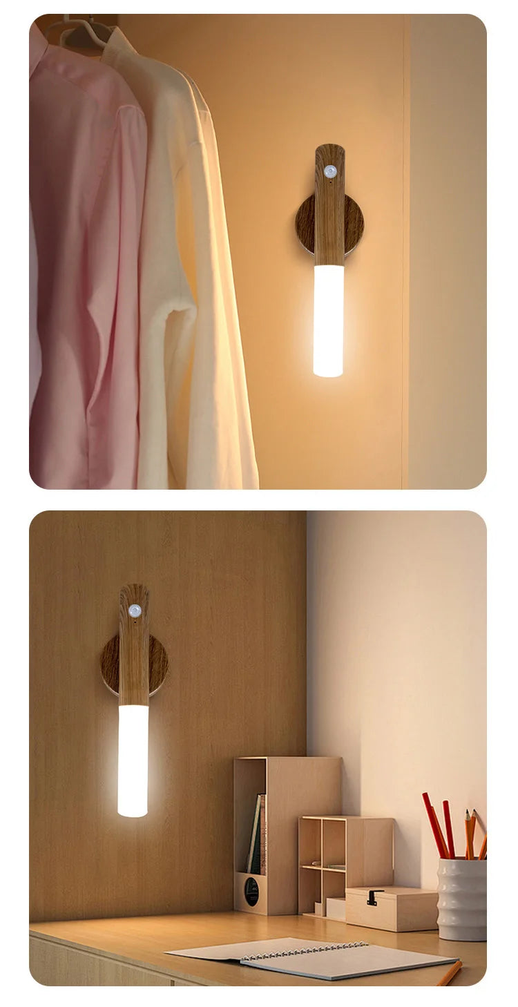 Automatic Night Light Motion Sensor Rechargeable 3-Mode LED Wall Light Human Body Induction Light for Bedroom Bathroom Hallway
