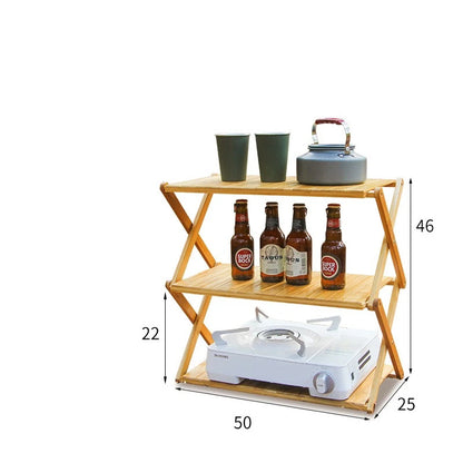 Wood Bamboo Outdoor Multifunctional Shelf Camping Foldable Portable Table Picnic Home Multi-scene Use 3-4 Layer Storage Rack