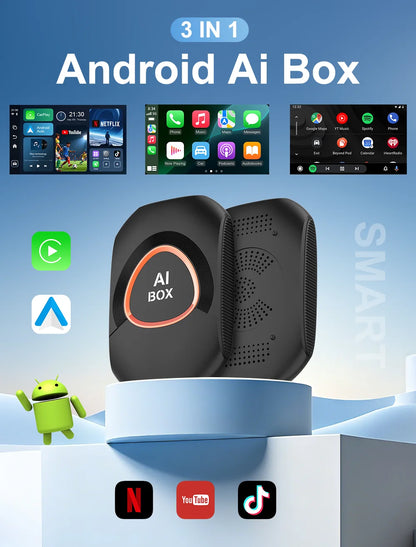2026 Kowankit Android 15 3 in 1 Wireless CarPlay Smart AI Box Android Auto Adapter Plug Play Car TV Box Support YouTube Netflix