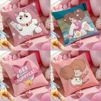 Bee And P-PuppyCat Anime Pillow Case Cushion Cover Soft & Easy-Wash Pillow Case – Versatile For Couch, Bed, Travel And Office