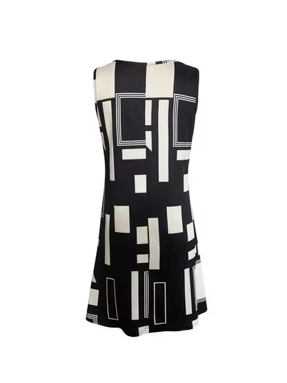 2025 New Fashion Women's Dress Casual Beach Round Neck Sleeveless Loose Dress Summer Women's Vest Striped Print Dress Sundress