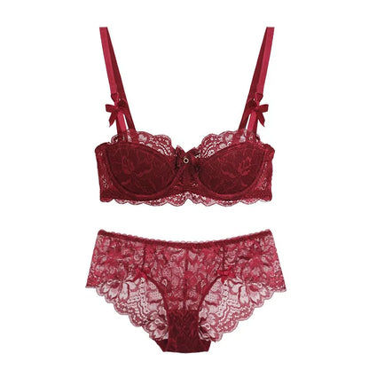 Modest French Pure Desire Bralette AB Cup Full Coverage Lace Bra & Set Small Bust Push Up Wireless for Chubby Girl Bow Plus Size