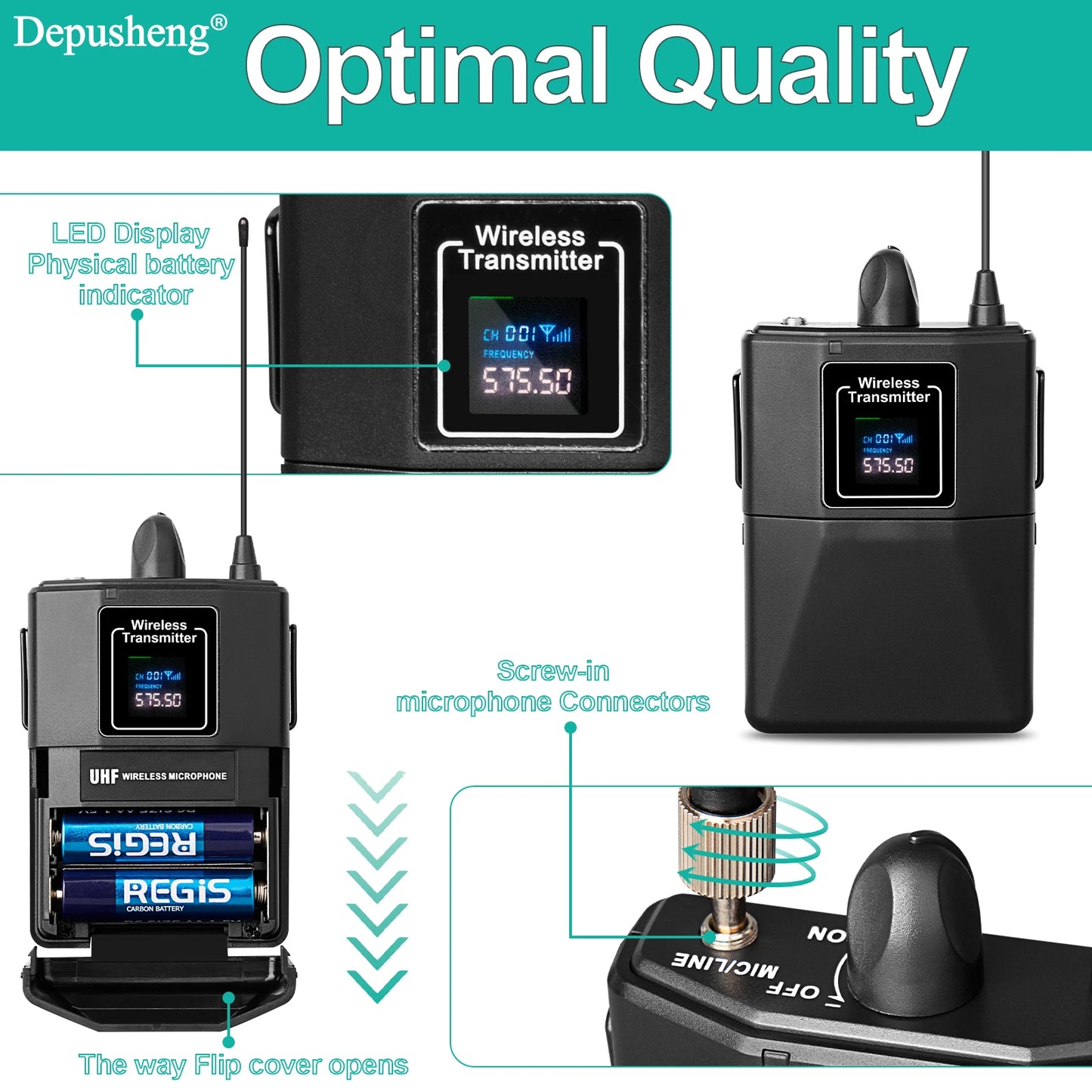 4Channel Wireless Lavalier Microphone Headset Microphone Depusheng X4-CLIP VHF Fixed Dual Frequency Wireless Set For Stage Show
