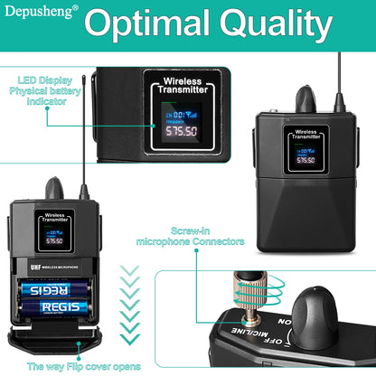4Channel Wireless Lavalier Microphone Headset Microphone Depusheng X4-CLIP VHF Fixed Dual Frequency Wireless Set For Stage Show
